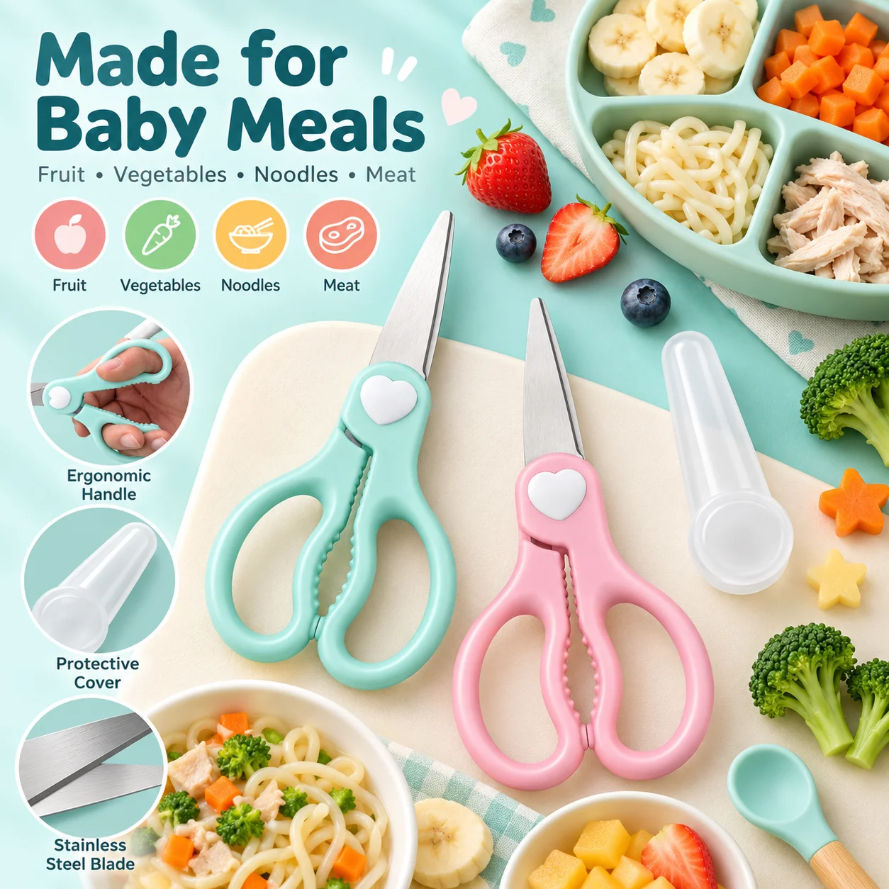 Baby Food Scissors - Ciseaux pour aliments pour bébés, portables,